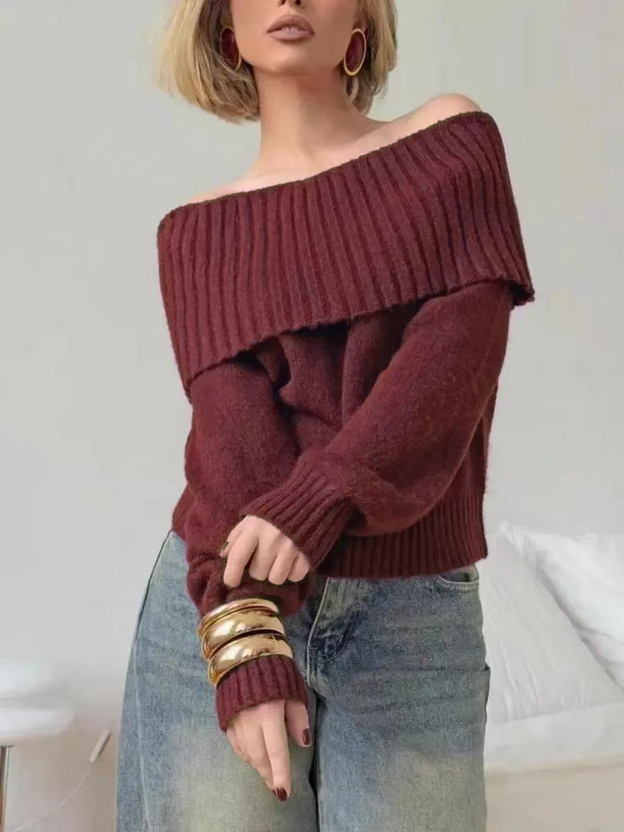 Damen Off-Shoulder Strickpullover mit Rippstruktur R&B