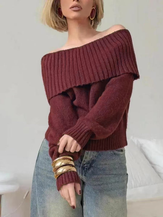 Damen Off-Shoulder Strickpullover mit Rippstruktur R&B