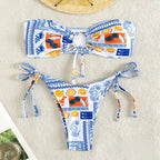 Damen Bandeau-Bikini mit verspieltem Muster und anpassbarem Bindesystem R&B