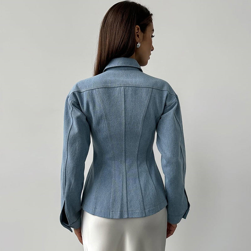 Damen taillierte Jeansbluse mit Knopfdetails R&B