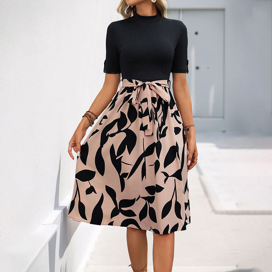 Damen Midikleid mit floralem Bindegürtel und eleganter Schnittführung R&B