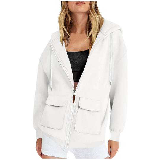 Damen lässige Kapuzenjacke mit großen Taschen R&B