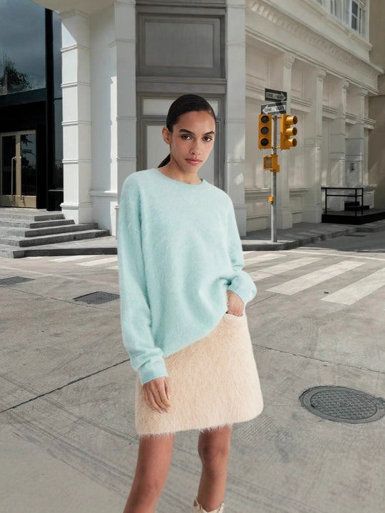 Damen weicher Strickpullover mit elegantem Rundhalsausschnitt und lässigem Schnitt R&B
