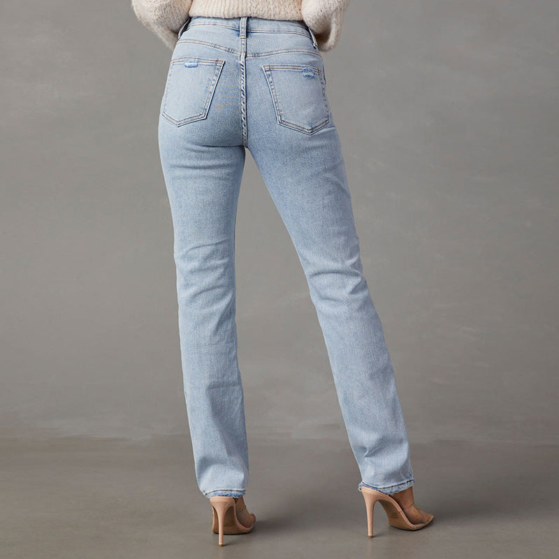 Damen High-Waist Jeans mit lässigem Schnitt und ausgefranstem Saum R&B