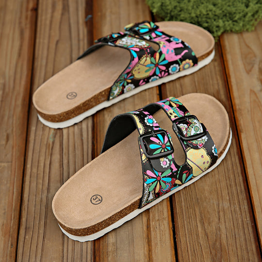 Damen modische Zehentrenner-Sandalen mit floralem Design und anatomischem Fußbett R&B