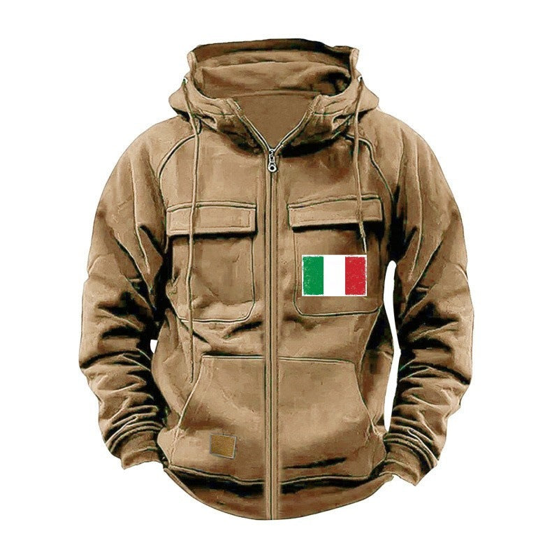 Herren modische Kapuzenjacke mit praktischen Taschen und verstellbarem Kragen R&B