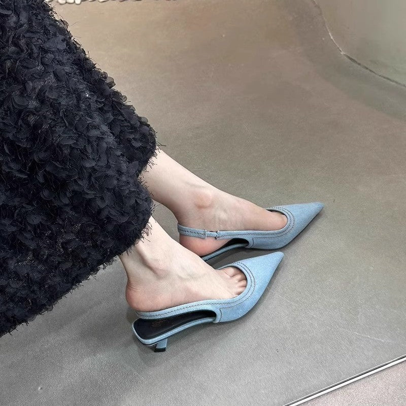 Damen Slingback Pumps aus hochwertigem Denim R&B