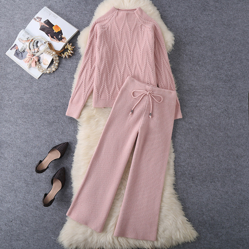 Damen Set aus Strickpullover und Weit geschnittenen Hose R&B