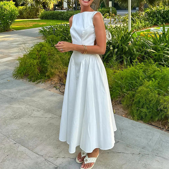 Damen Elegantes Midi-Kleid mit tailliertem Oberteil und schwingendem Rock R&B