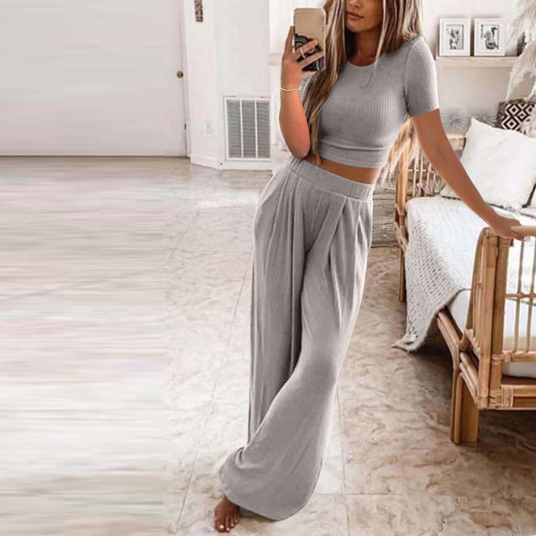 Damen Set aus kurzer Strickoberteile und weiten Hosen R&B