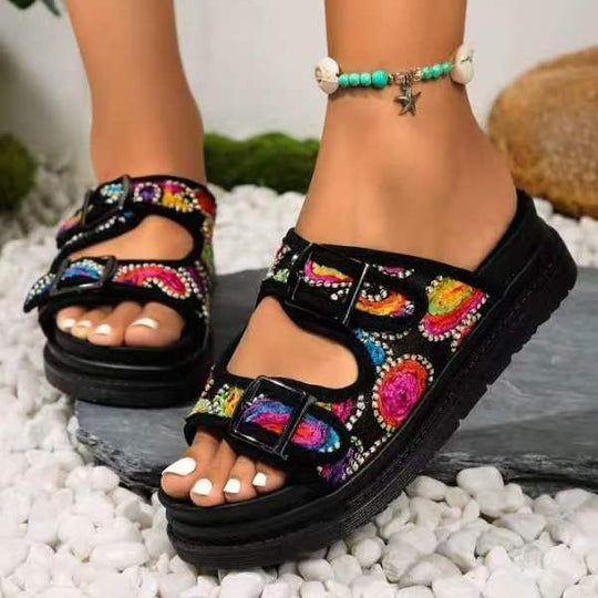 Damen bequeme Riemensandalen mit modischer Schnalle und gepolsterter Sohle R&B