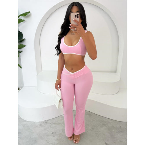 Damen Sportliches Zweiteiler Set mit kurzer Oberteil und flared Leggings R&B