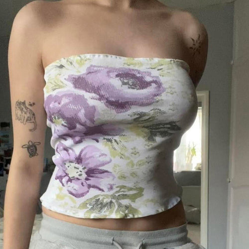 Damen Bandeau-Top mit floraler Stickerei und elastischer Passform R&B