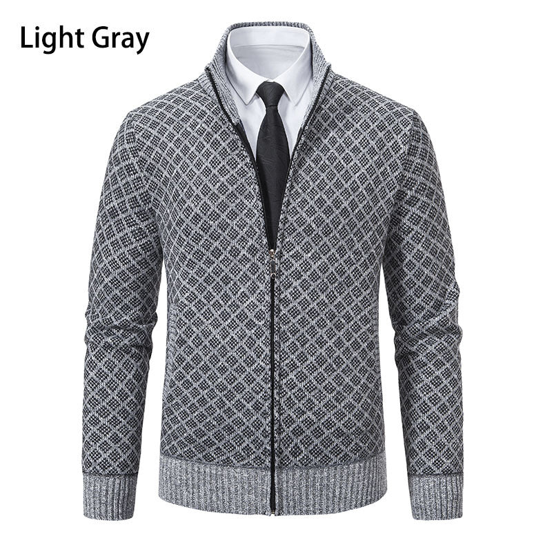 Herren Strickjacke mit modernem Zipper und grafischem Design
