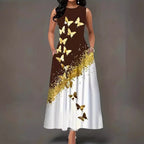 Damen Maxikleid mit elegantem Schmetterlingsdesign und praktischen Taschen R&B