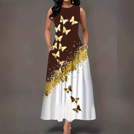 Damen Maxikleid mit elegantem Schmetterlingsdesign und praktischen Taschen R&B