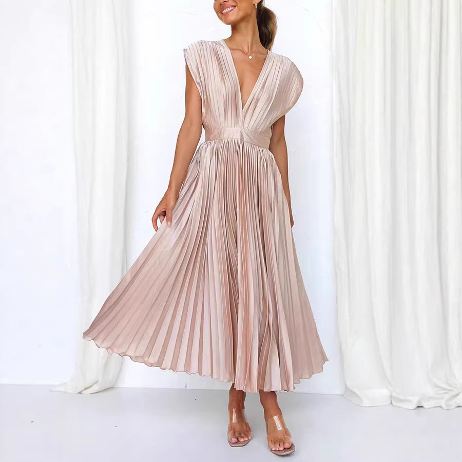 Damen Maxikleid mit Faltenwurf und tiefem V-Ausschnitt R&B