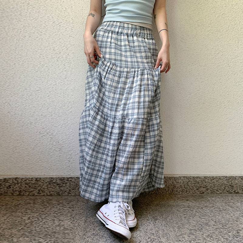Damen Maxirock mit voluminösem Rüschen-Design und klassischem Karo-Muster R&B
