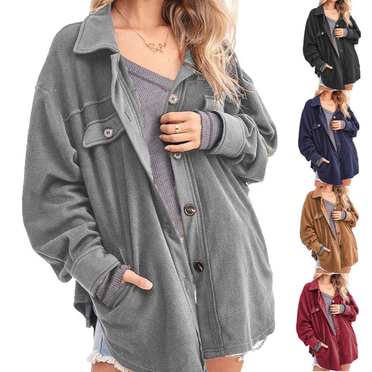 Damen lässige Overshirtjacke aus weichem Fleece R&B