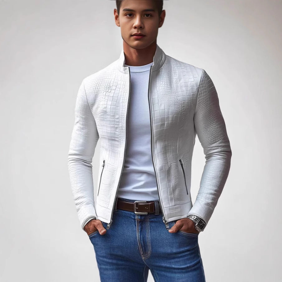 Herren Stylische Kunstlederjacke mit strukturierter Oberfläche R&B