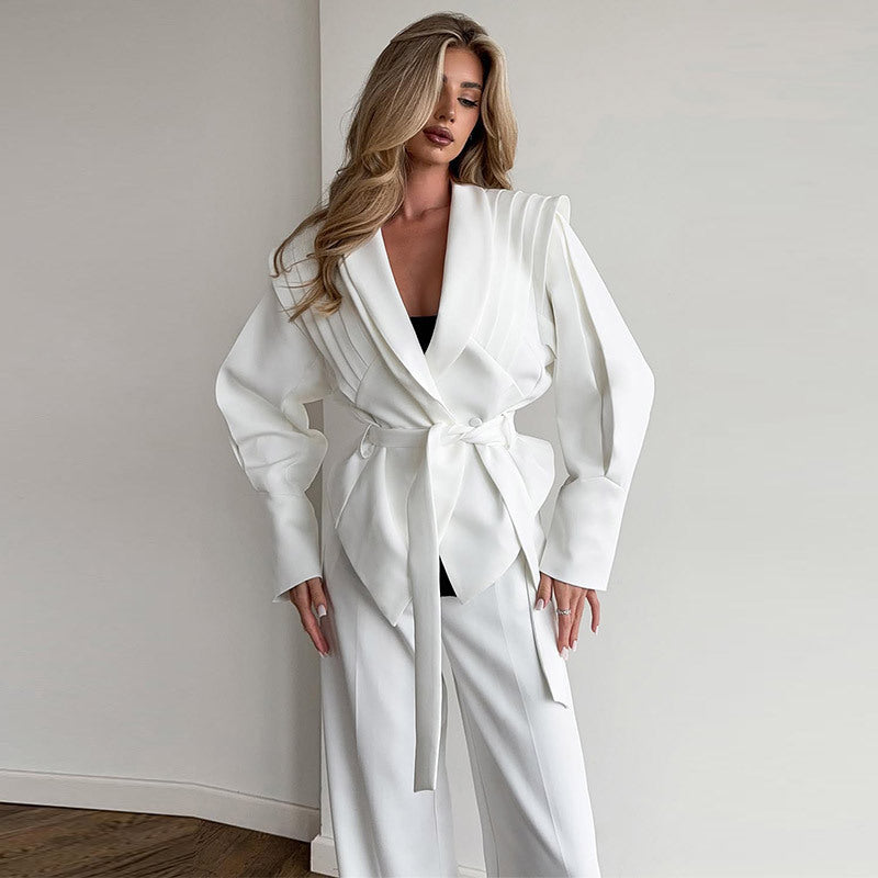 Damen Modische Blazerjacke mit asymmetrischem Schnitt und Taillengürtel
