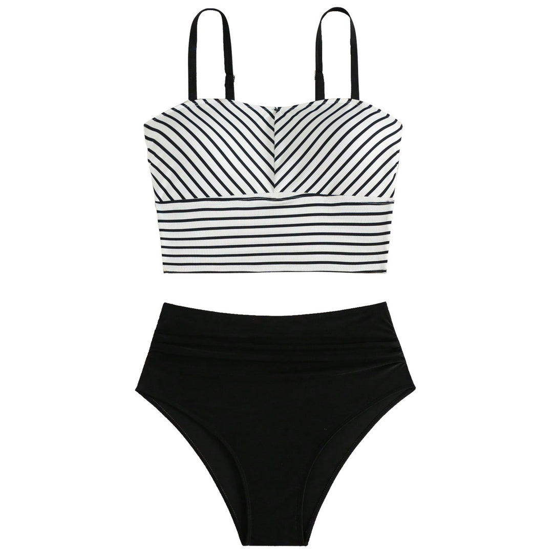 Damen Hochgeschnittener Bikini mit gestreiften Crop-Oberteil R&B
