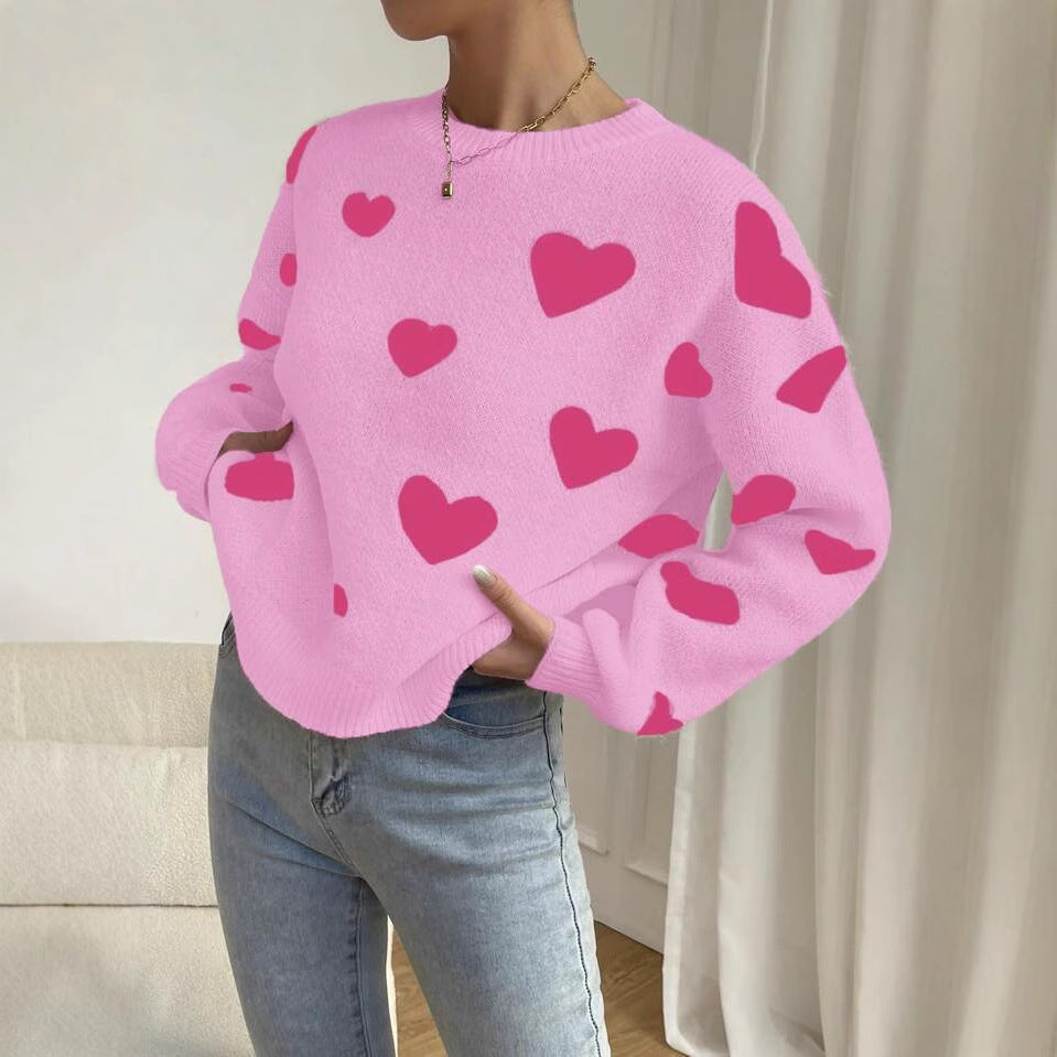 Damen Strickpullover mit auffälligem Herzdesign und lässigem Schnitt R&B