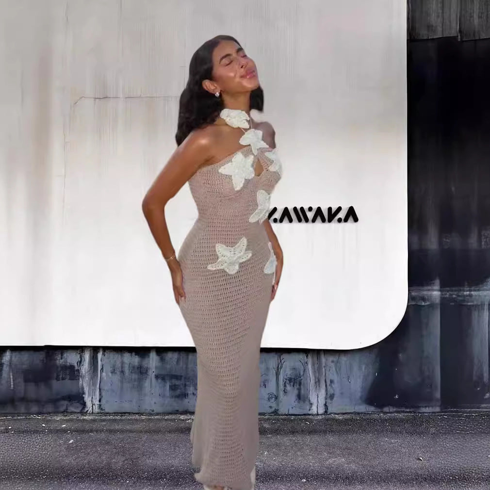 Damen Elegantes Maxikleid mit floralem Häkel-Design R&B