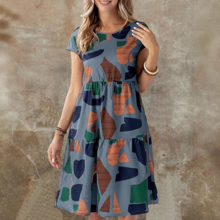 Damen Midikleid mit grafischem Muster und Schlaufenärmel R&B