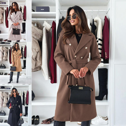 Damen Doppelt genähter Trenchcoat mit taillierbarem Gürtel und eleganter Struktur R&B