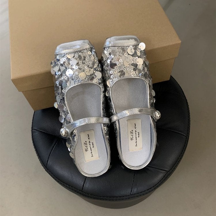 Damen festliche Plateau-Pumps mit glitzernden Pailletten und elegantem Riemchen R&B