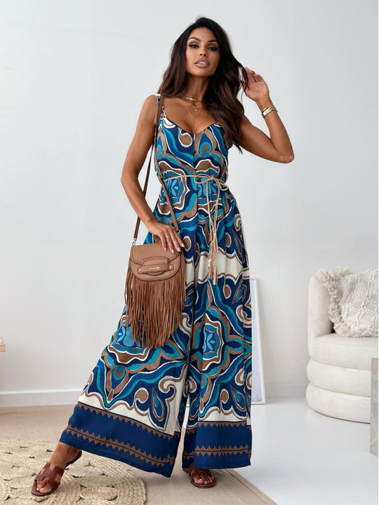 Damen Jumpsuit mit floralem Design und weit geschnittene Beinen R&B