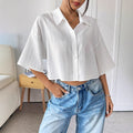 Damen nan weite Kurzbluse mit Hemdkragen und feiner Plissee-Struktur R&B