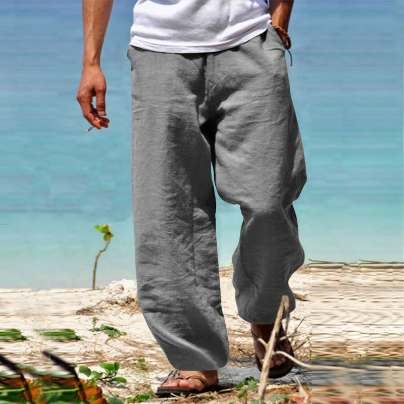 Herren nan lässige Strandhose im Palazzoschnitt aus atmungsaktivem Leinen-Baumwollmix mit Komfortbund R&B