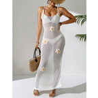 Damen Häkel-Strandkleid mit floralen Akzenten und schmalem Schnitt EB