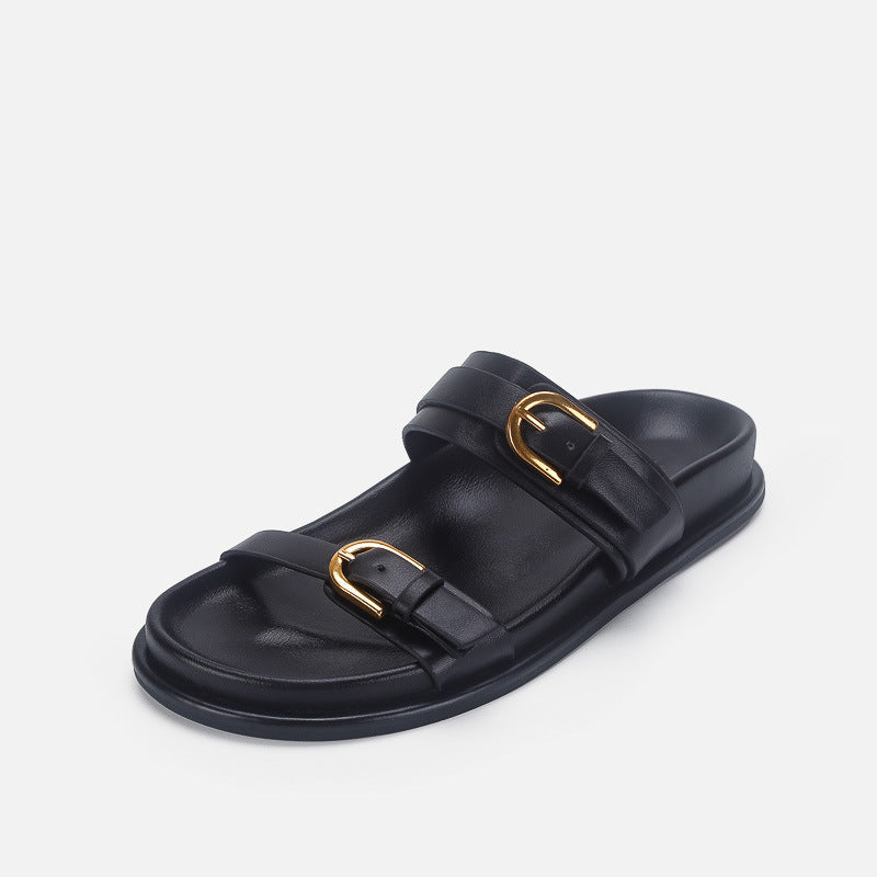 Damen elegante Riemensandalen mit goldenen Schnallen R&B