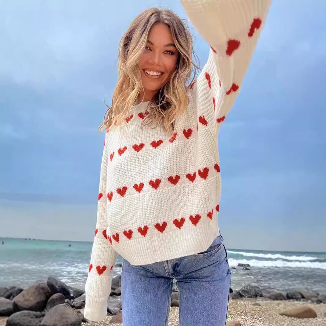 Damen Strickpullover mit Herzmuster und lässigem Schnitt R&B