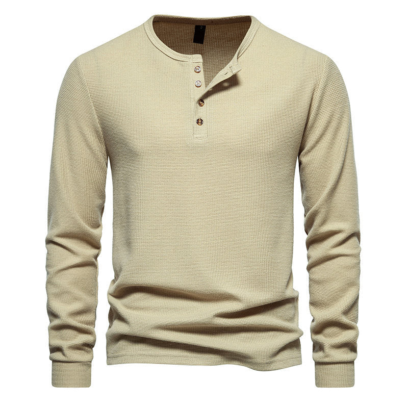 Herren Langarm-Henley-Shirt mit strukturiertem Oberflächenmuster und praktischen Knopfdetails