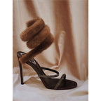 Damen High Heel Sandalen mit glamourösen Riemen und weichem Fellbesatz R&B