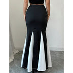 Damen Eleganter Maxi-Rock mit kontrastierenden Volantdetails und hohem Bund R&B