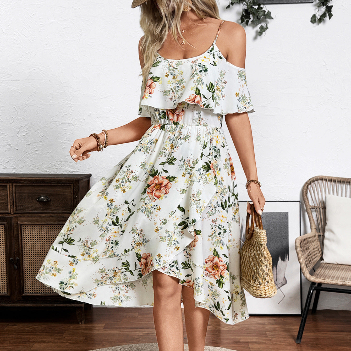 Damen Verspieltes Blumen-Überwurfkleid R&B