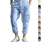 Herren nan lässige Leinen-Cargo-Jogger mit Kordelbund, großen Klapptaschen und elastischem Knöchelabschluss R&B