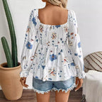 Damen Bluse mit floralen Mustern und voluminösen Ärmeln R&B