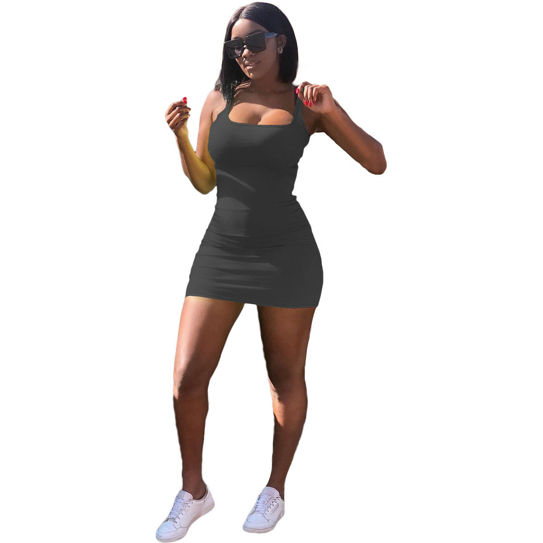 Damen Figurbetontes Minikleid mit schmalen Trägern und Rippstruktur R&B