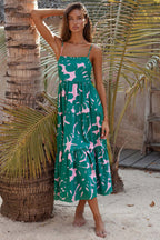 Damen Maxikleid mit voluminösem Rock und kreativem Blattdruck R&B