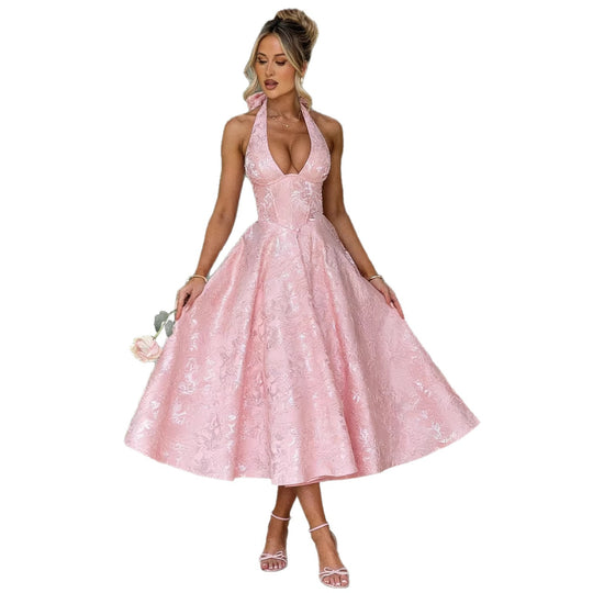 Damen Elegantes Halterneck-Midi-Kleid mit detaillierter Spitzenverarbeitung R&B