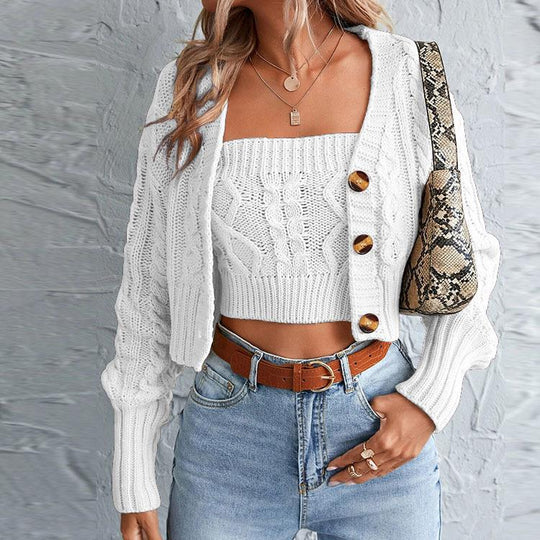 Damen Strickjacke mit Knopfdetail und modischem Zopfmuster R&B