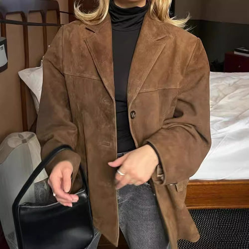 Damen lässige Wildlederjacke mit oversized Schnitt R&B