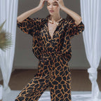 Damen Jumpsuit mit weit geschnittenen Beinen und elegantem Giraffenmuster R&B