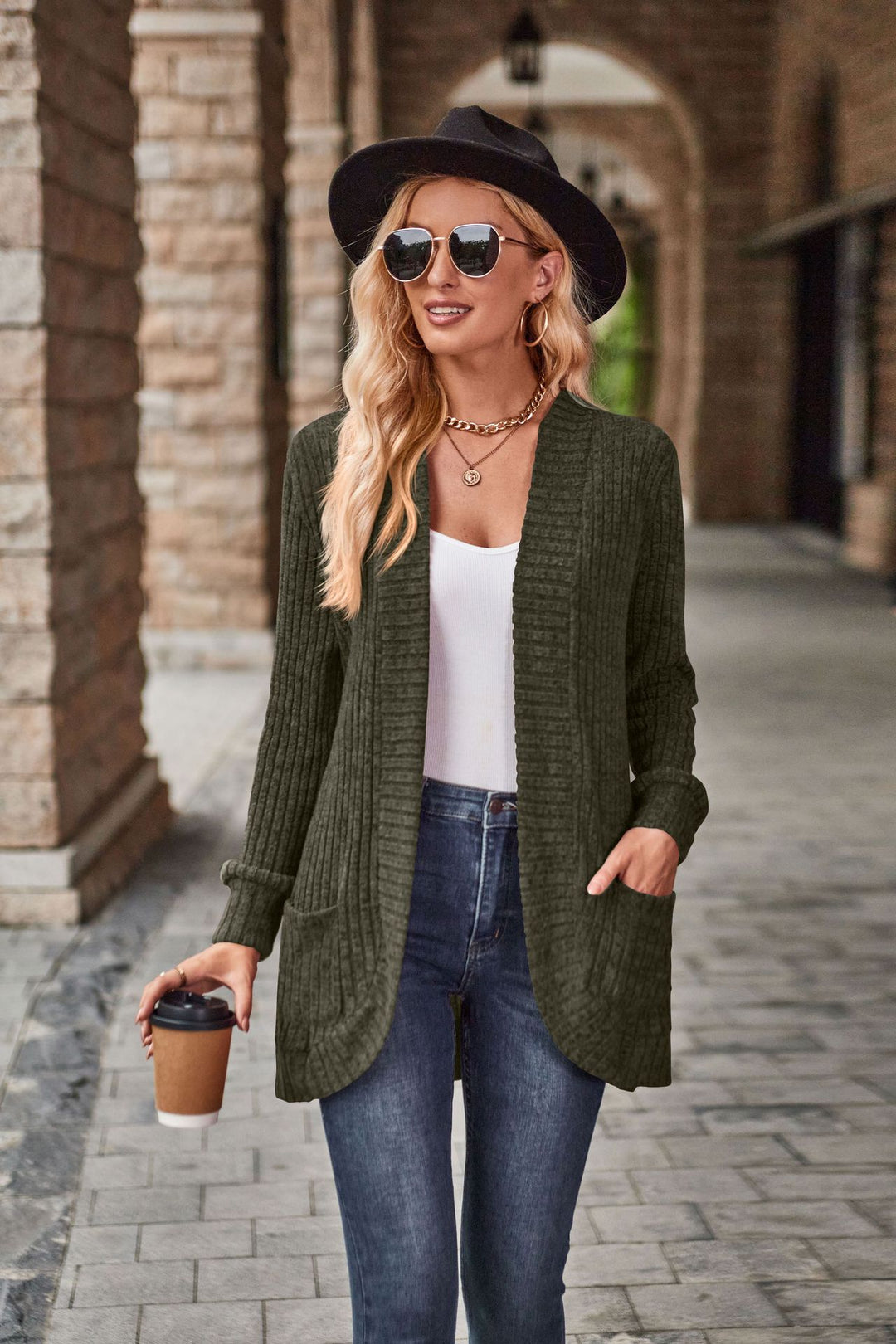 Damen Luxuriöse Strickjacke mit langen Ärmeln R&B